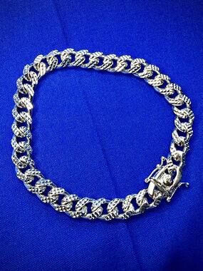 925 Italy Sterling Silver Diamond Cut Miami Cuban Link Bracelet 8.4mm 8.5